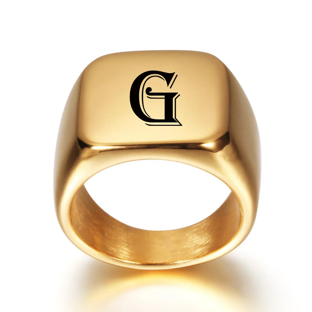 Wide men's ring personalized with initial g