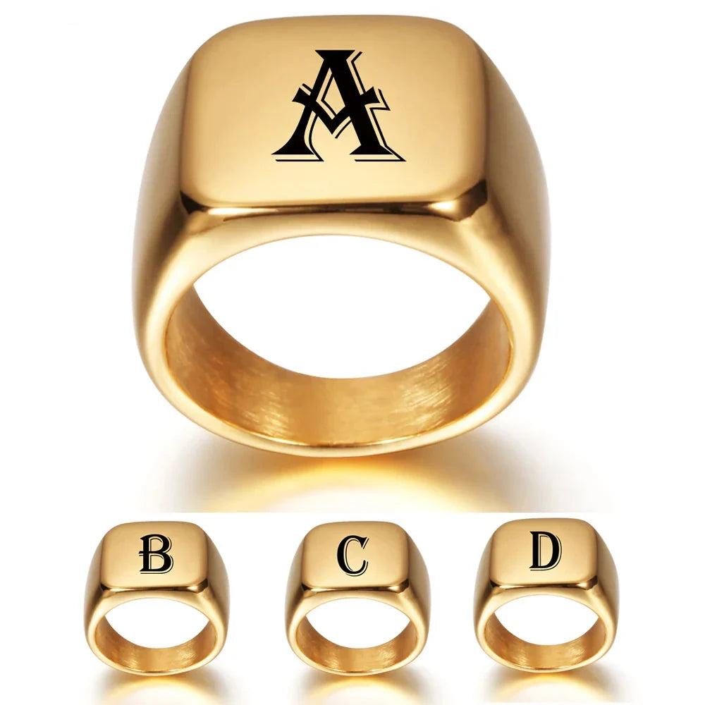 Wide men's ring personalized with initial