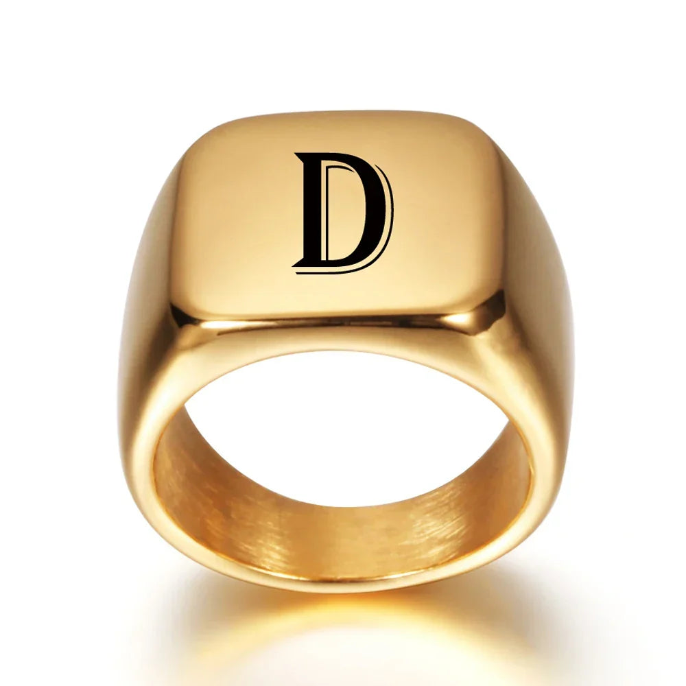 Wide men's ring personalized with initial d