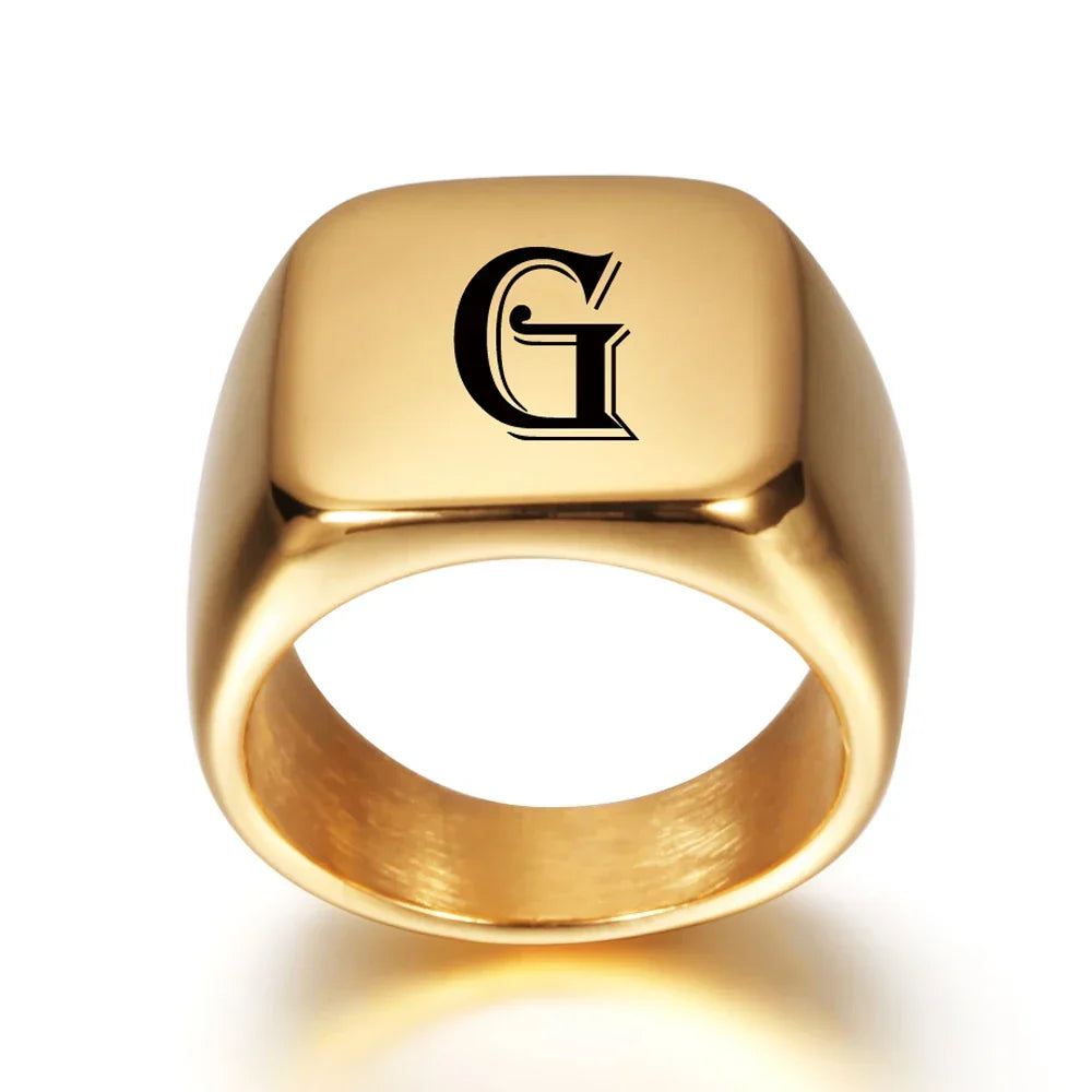 Wide men's ring personalized with initial g