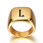 Wide men's ring personalized with initial l