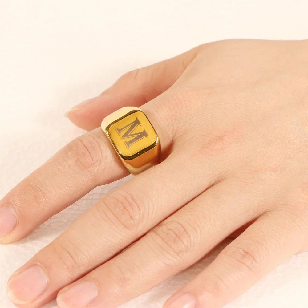 Wide men's ring personalized with initial