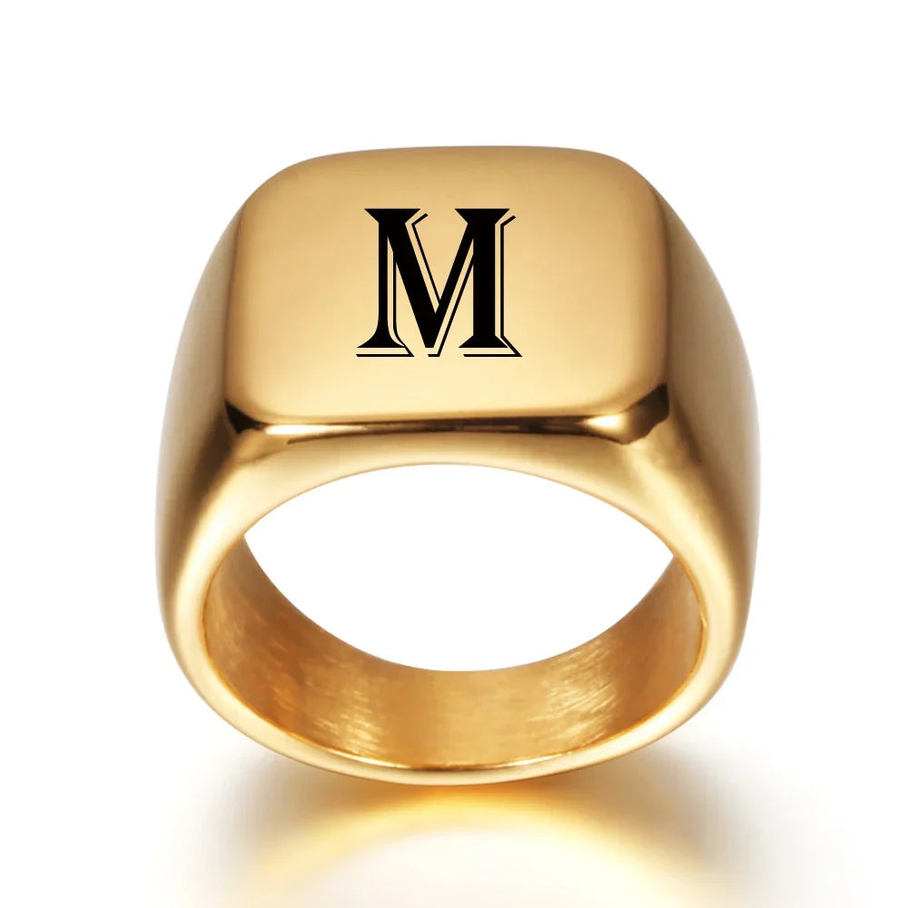 Wide men's ring personalized with initial m