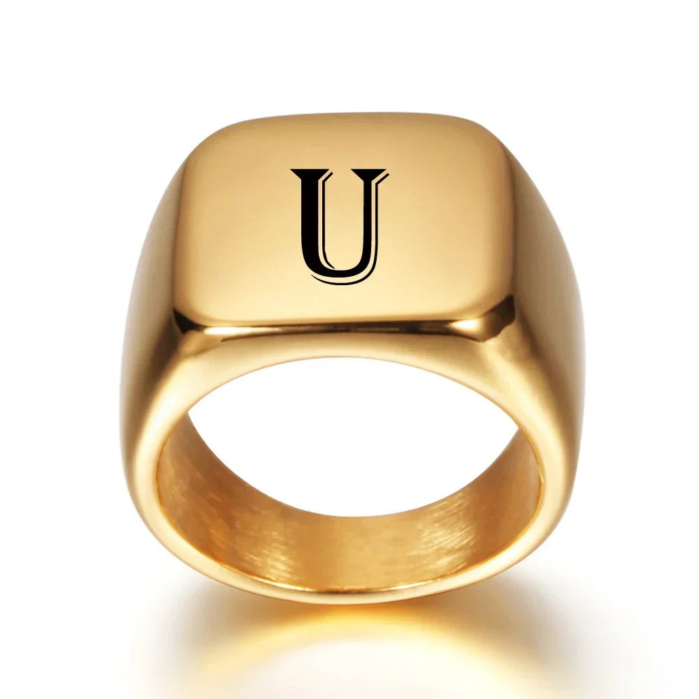 Wide men's ring personalized with initial u