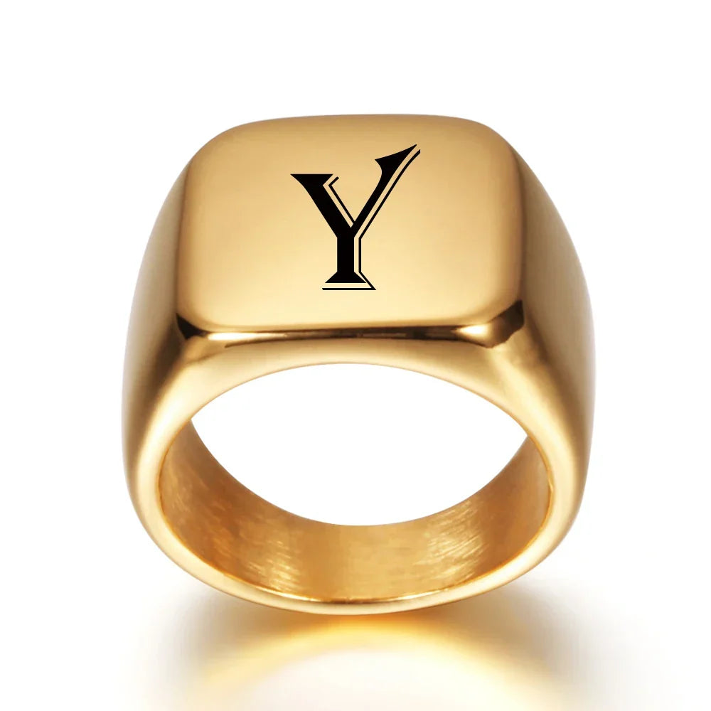 Wide men's ring personalized with initial y