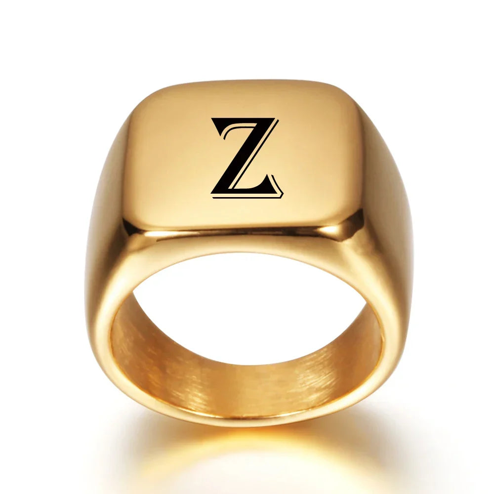 Wide men's ring personalized with initial z