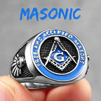 Freemasonry Signet Ring Men's Blue Silver Ring