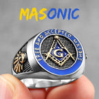 Freemasonry Signet Ring Men's Blue Gold Ring