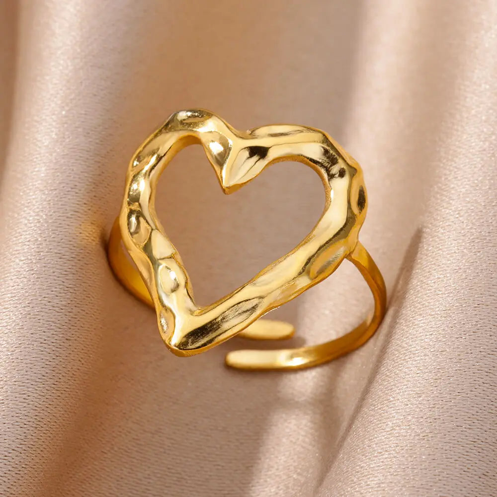 Adjustable Gold Women's Heart Ring Band