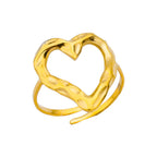 Adjustable Gold Women's Heart Ring Band