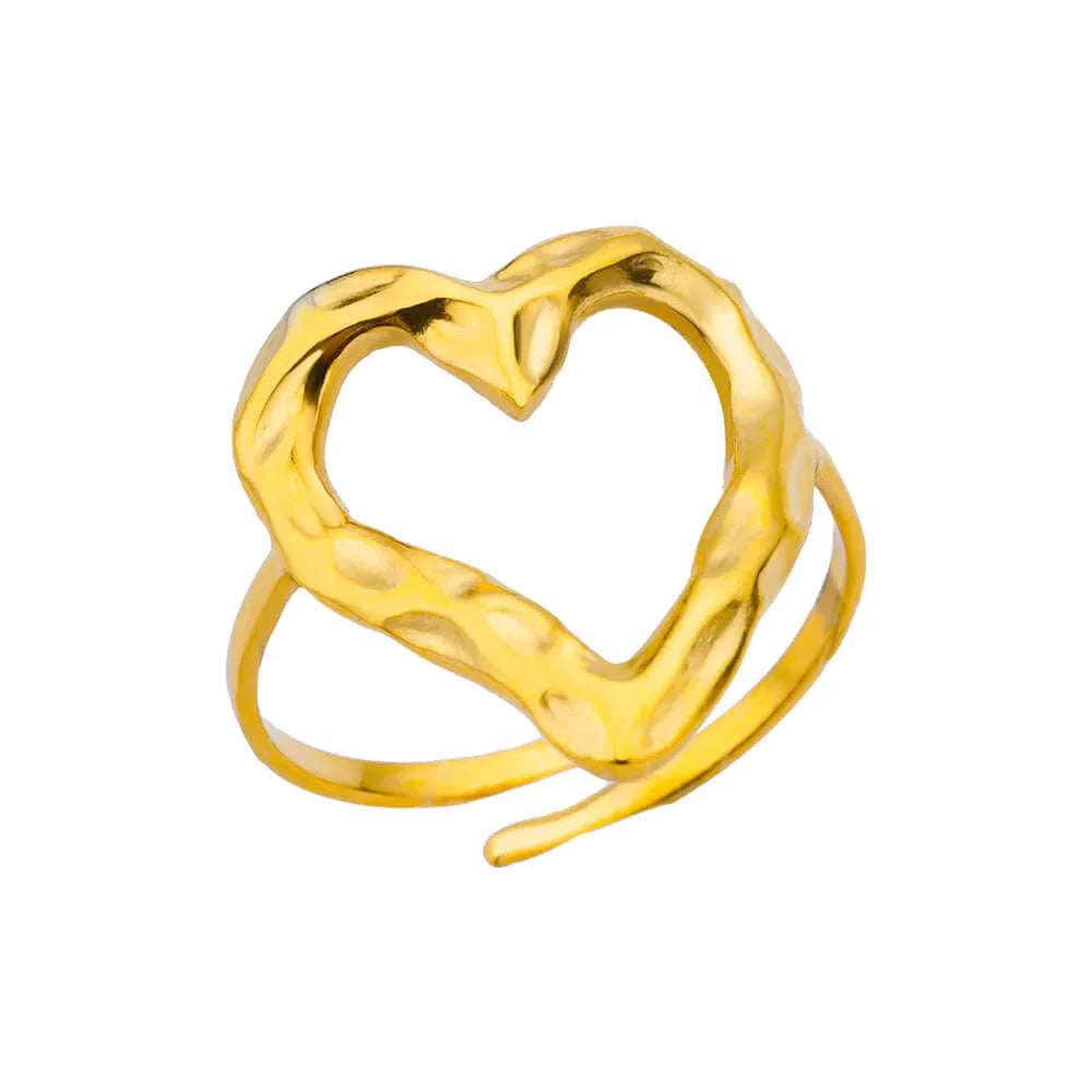 Adjustable Gold Women's Heart Ring Band