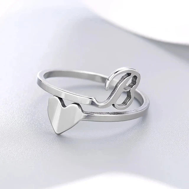 Silver Initial Heart Ring B