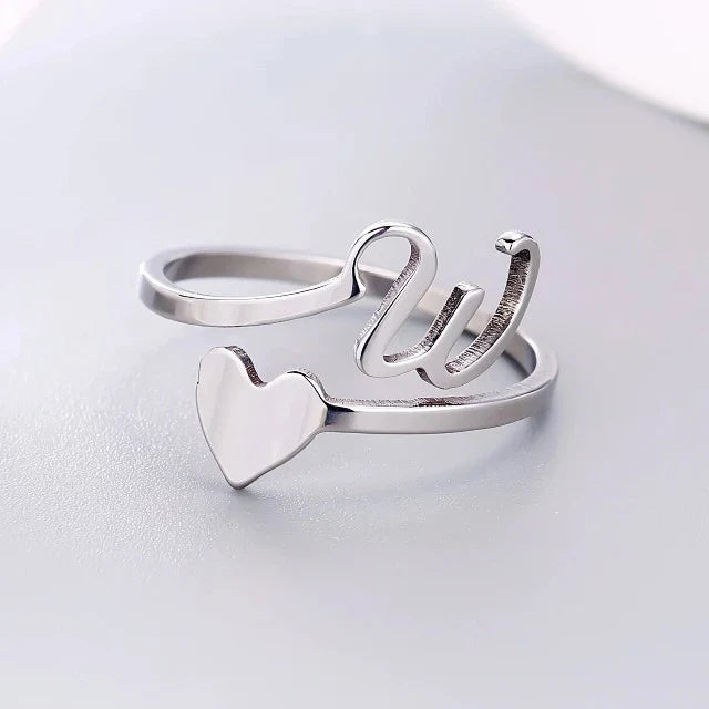 Silver Initial Heart Ring W