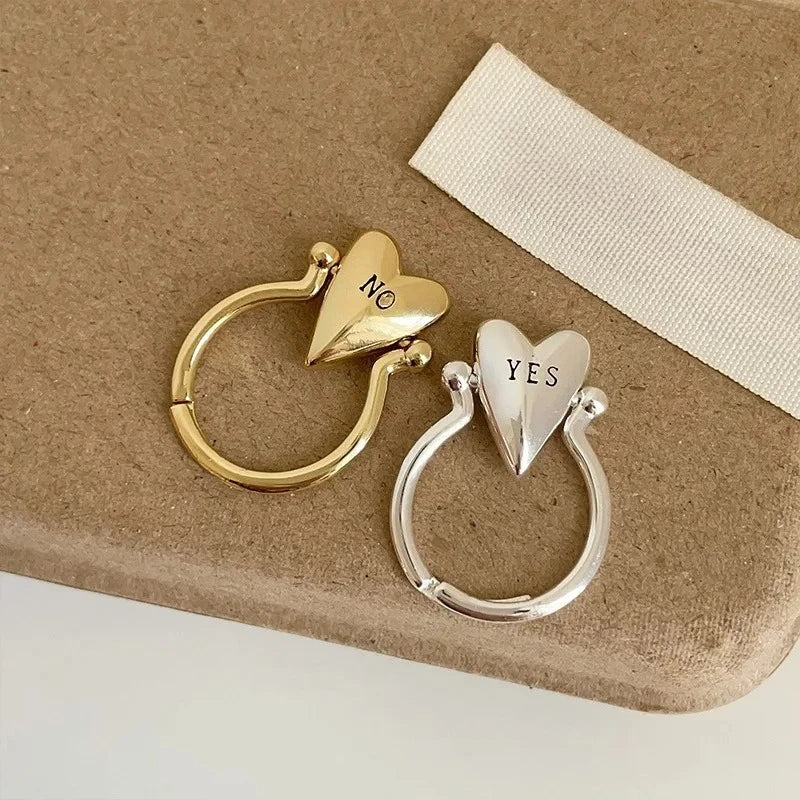 Heart Ring "Yes" and "No" for Loving Couple gold