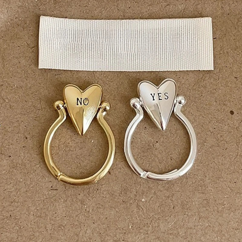 Heart Ring "Yes" and "No" for Loving Couple silver