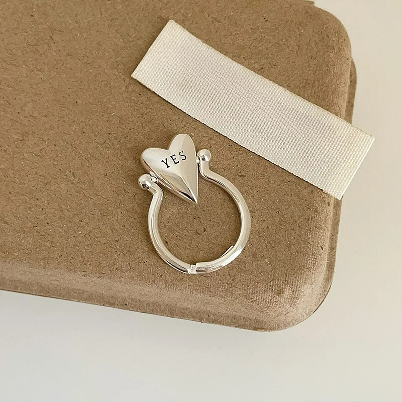 Heart Ring "Yes" and "No" for Loving Couple silver