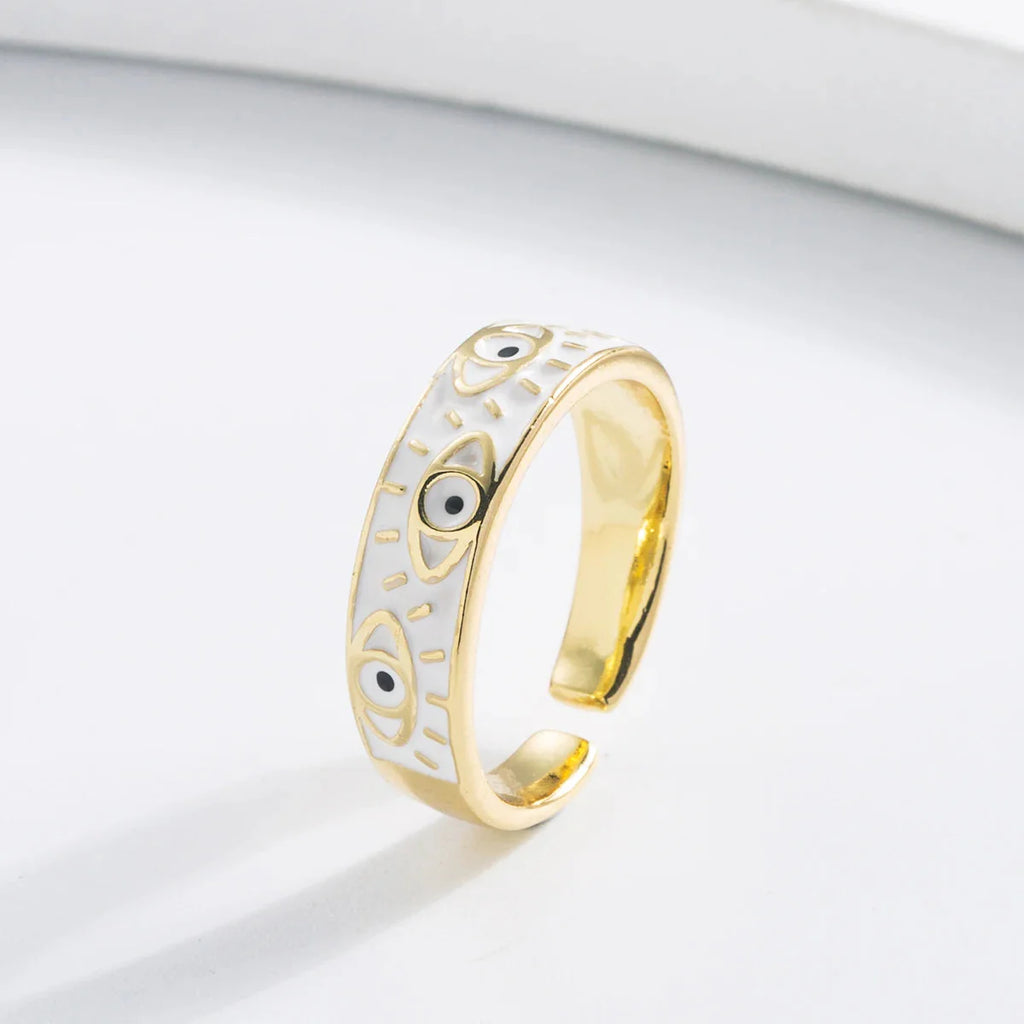 Ring Against Evil Eye Blue Turkish Ring White