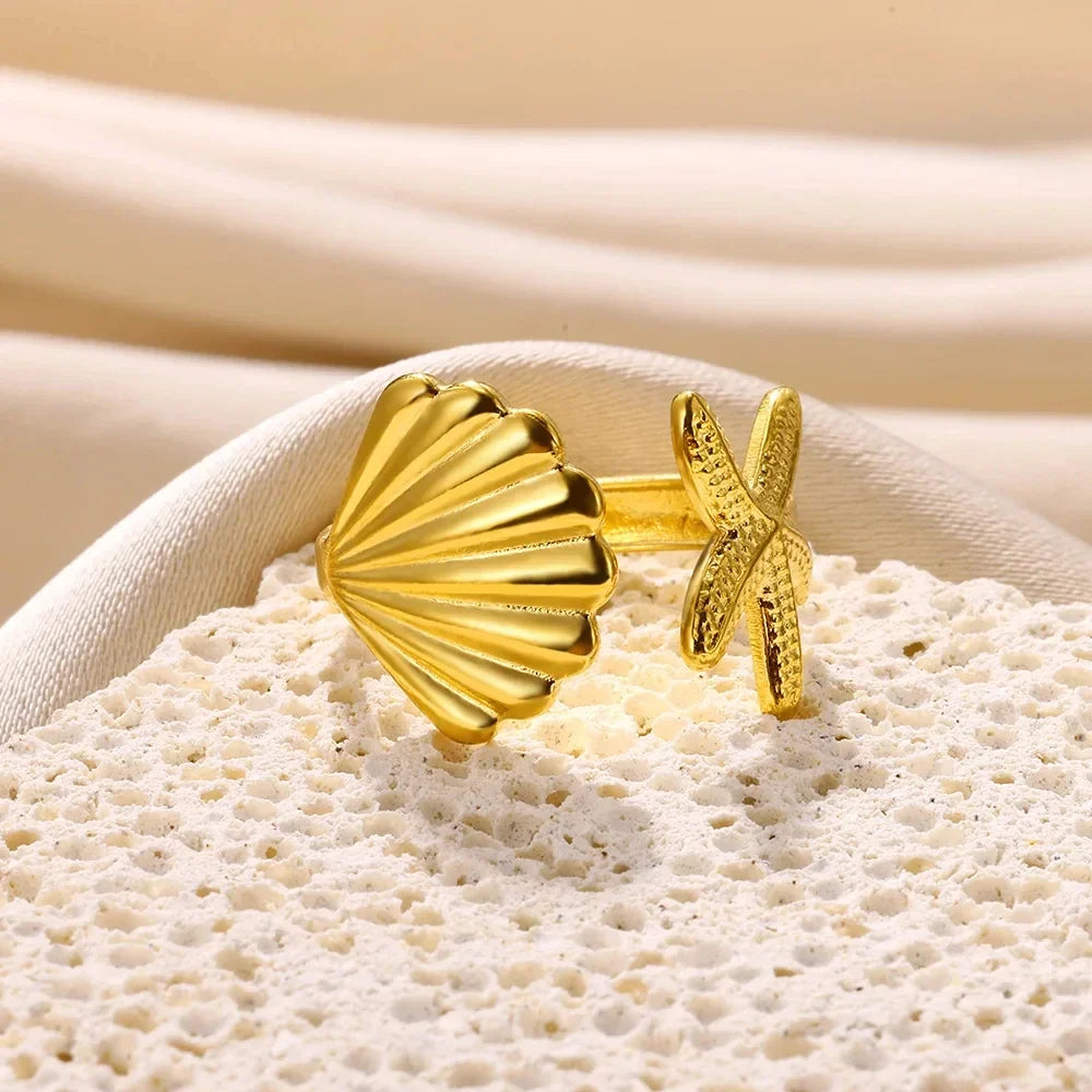 Shell and starfish ring