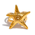 Gold-tone starfish seashell ring for women