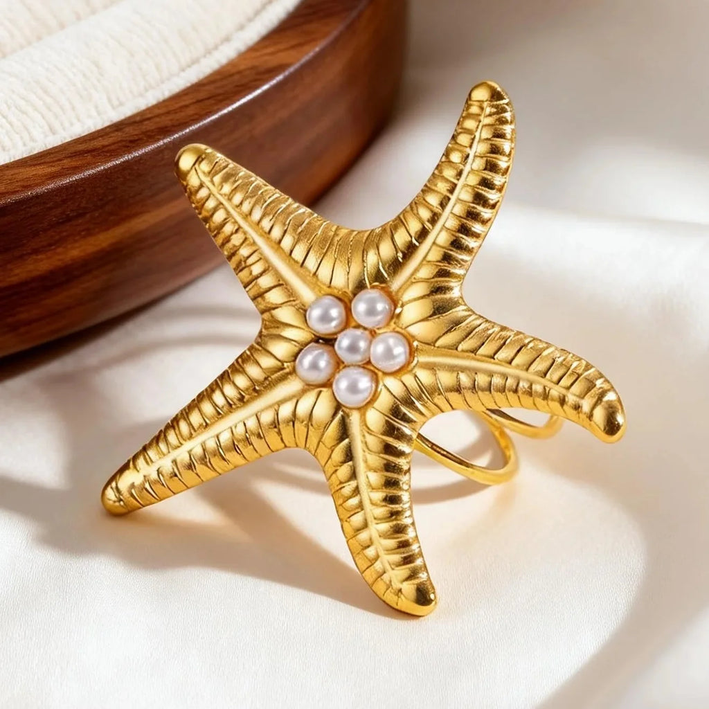 Gold-tone starfish shell ring