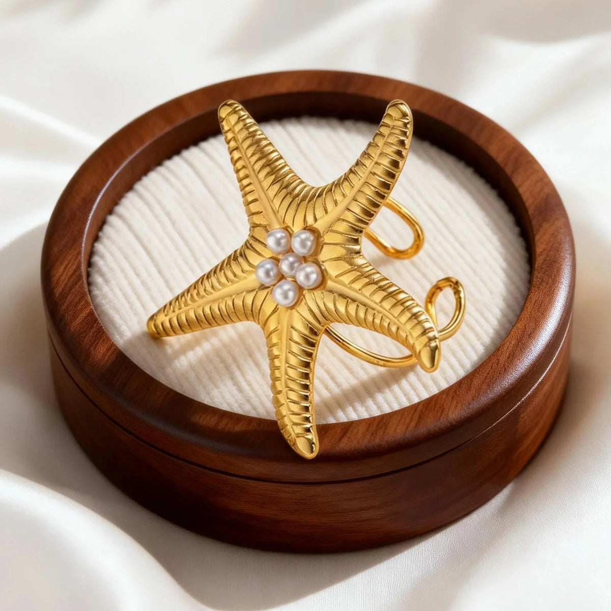 Gold-tone starfish shell ring