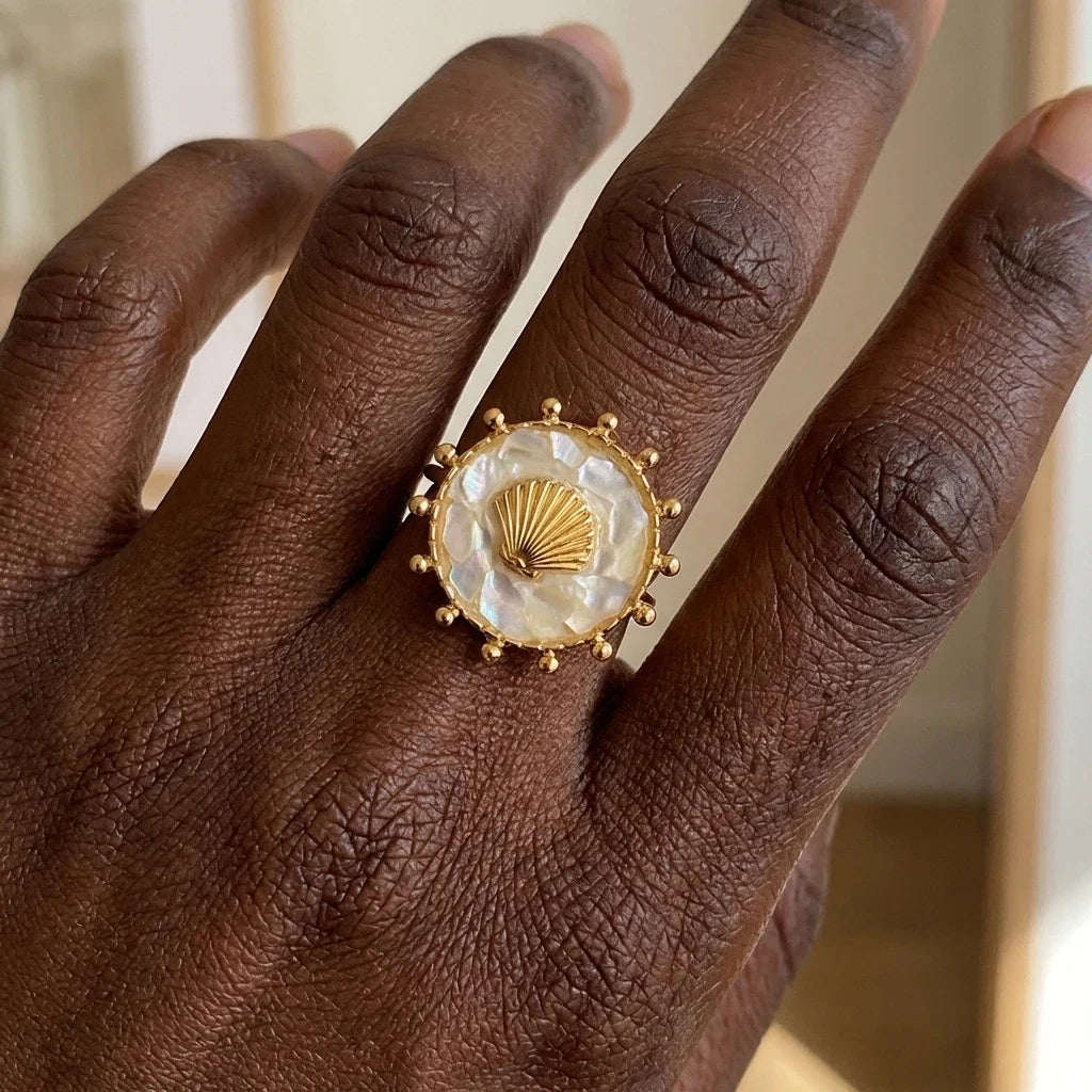 Round shell ring, boho style