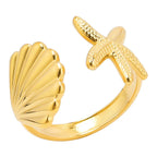 Seashell Starfish and Scallop Gold Ring