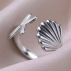 Seashell Starfish and Scallop Silver Ring