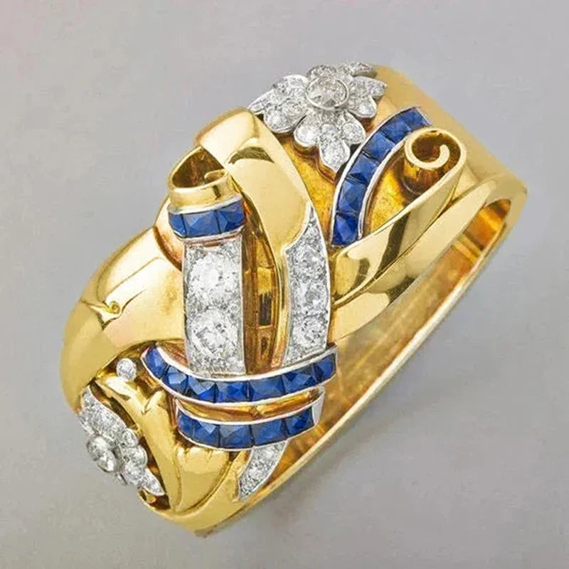 Vintage gold-tone ring with cubic zirconia