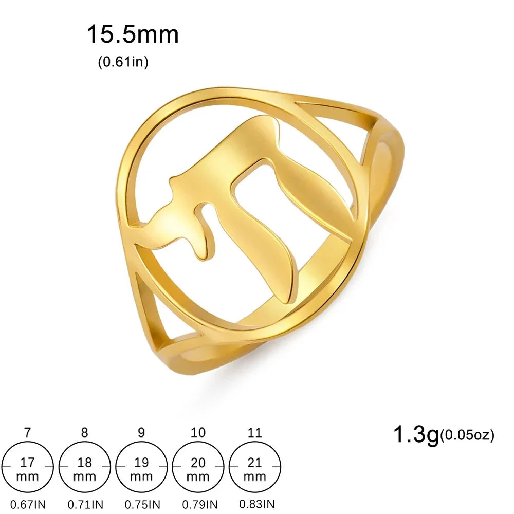 Hollow ring with the Jewish life symbol Chai