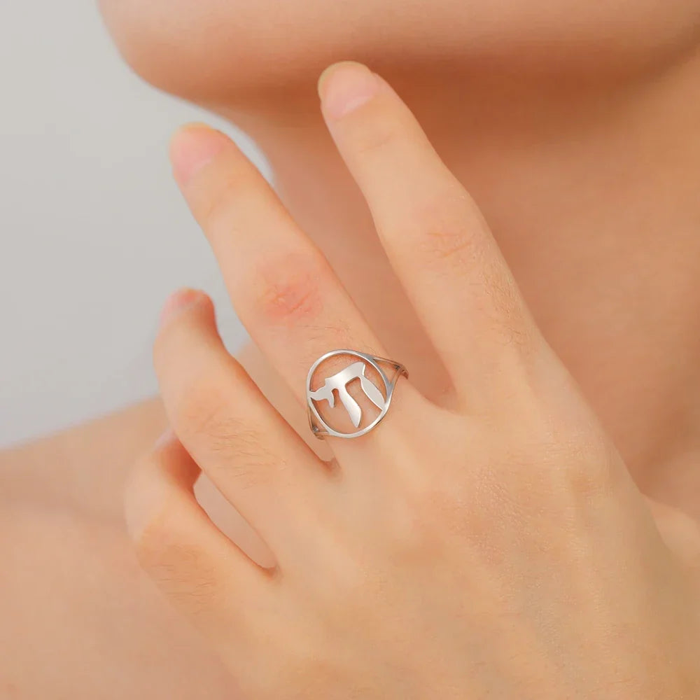Hollow ring with the Jewish life symbol Chai in silver