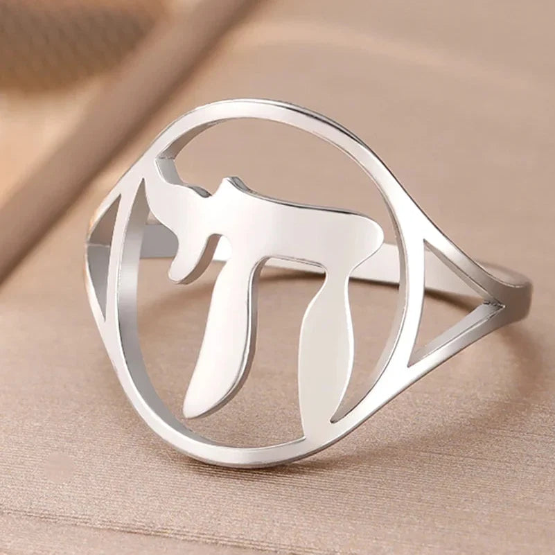 Hollow ring with the Jewish life symbol Chai in silver