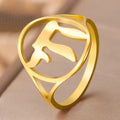 Hollow ring with the Jewish life symbol Chai in gold