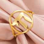 Hollow ring with the Jewish life symbol Chai in gold