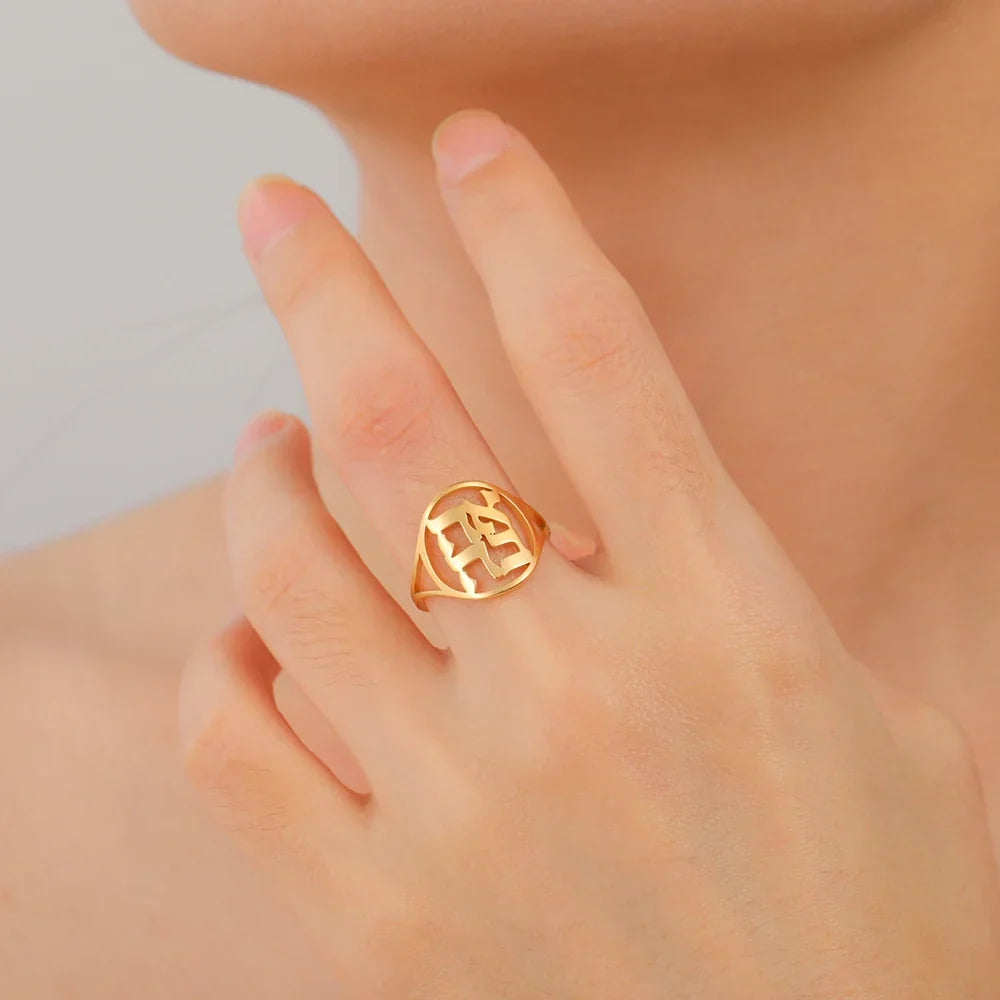 Hollow ring for men or women with Jewish Hebrew engraving in gold