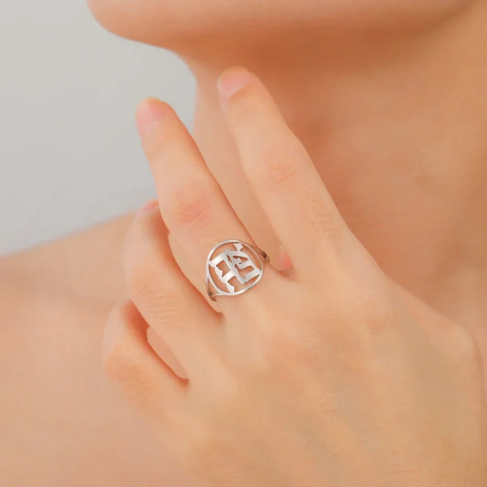 Hollow ring for men or women with Jewish Hebrew engraving in silver