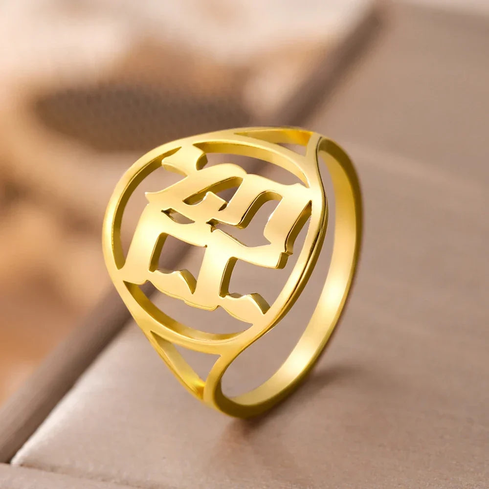 Hollow ring for men or women with Jewish Hebrew engraving in gold