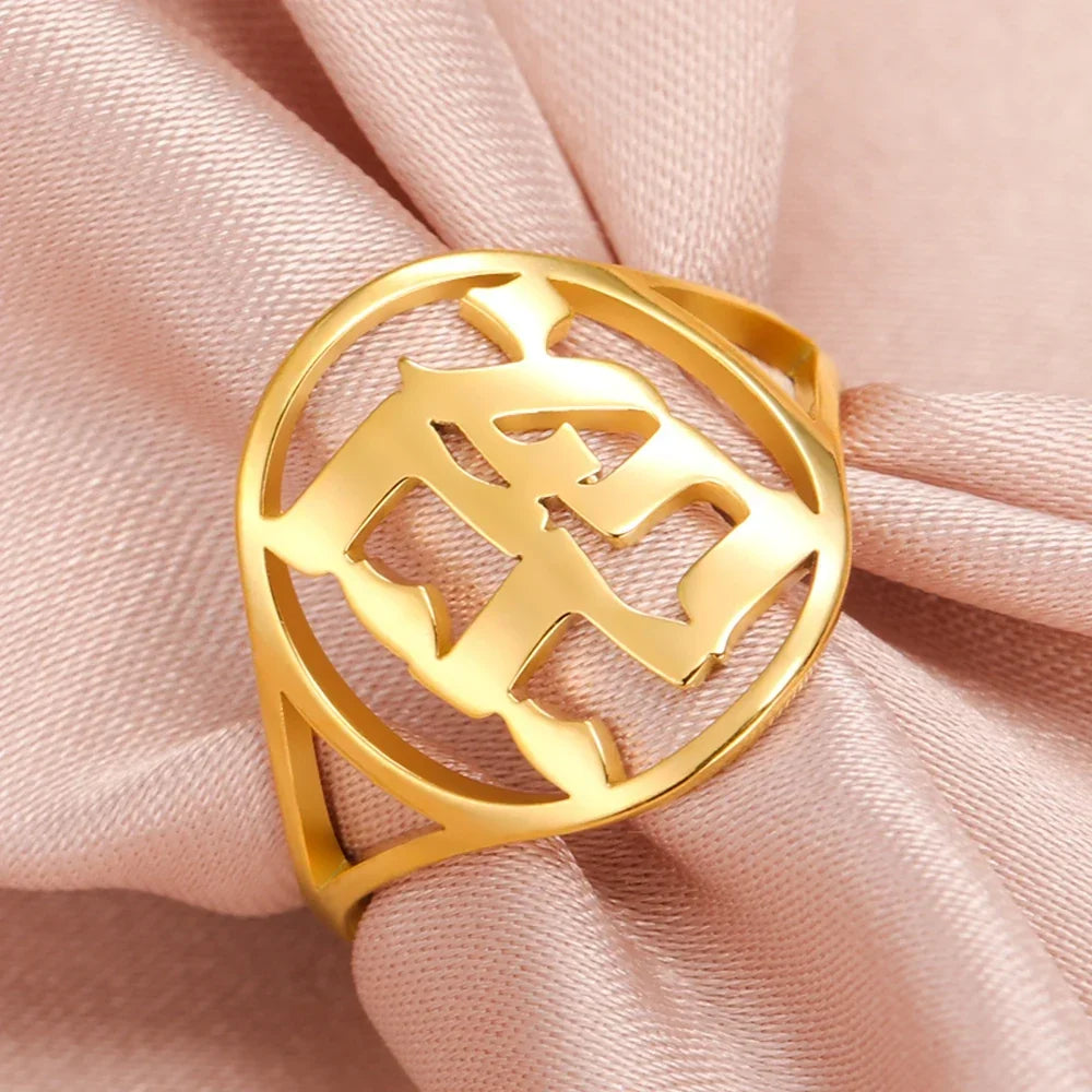Hollow ring for men or women with Jewish Hebrew engraving in gold