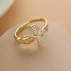 Christian Cross Zircon Gold Ring for Women
