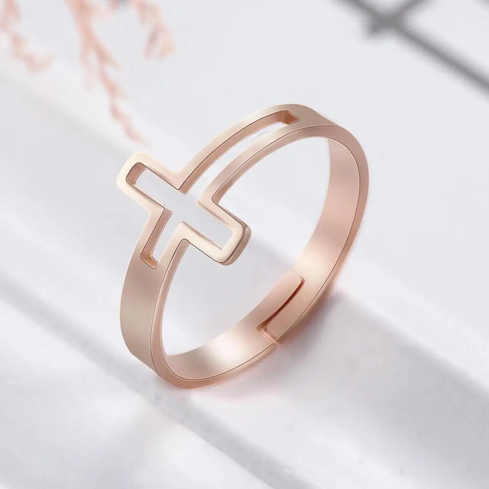 Discrete Cross Ring rose gold