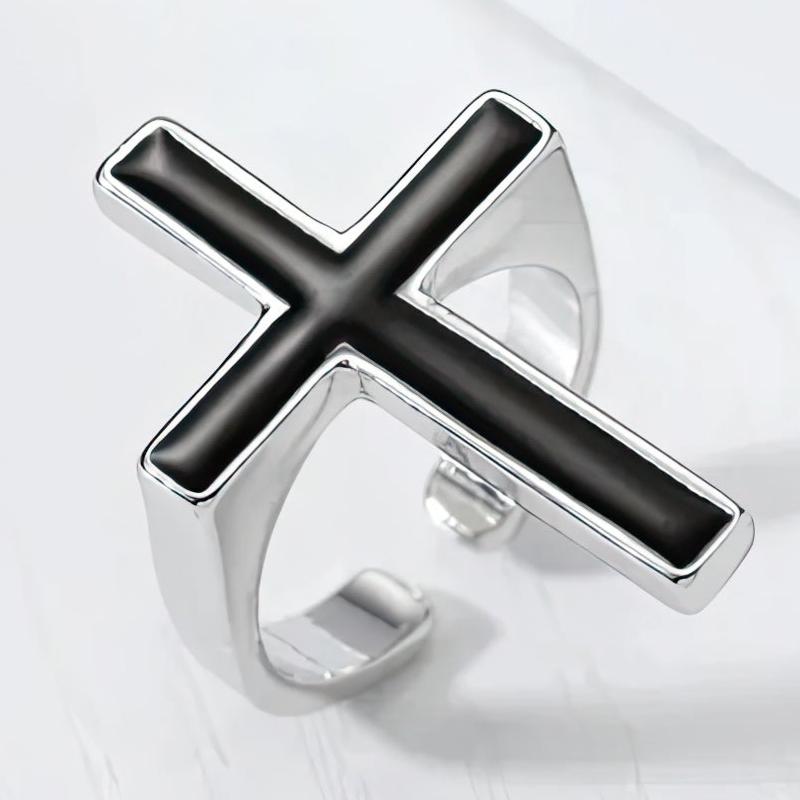 Black Gothic Cross Ring Christian Men