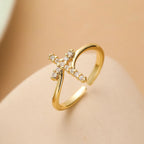 Cross Ring & Zircon Stone Woman gold