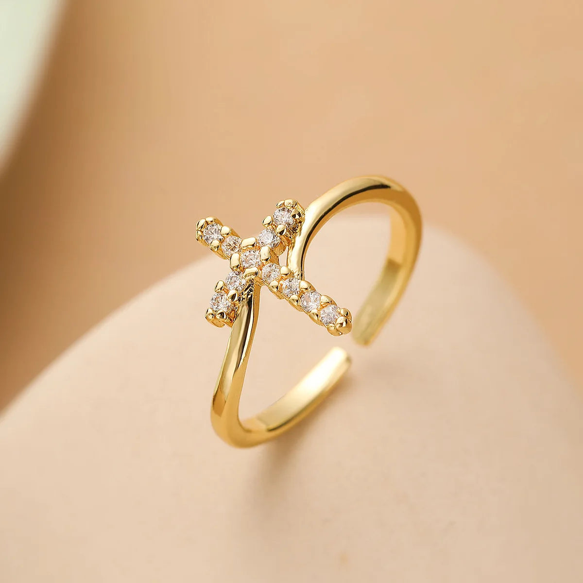 Cross Ring & Zircon Stone Woman gold