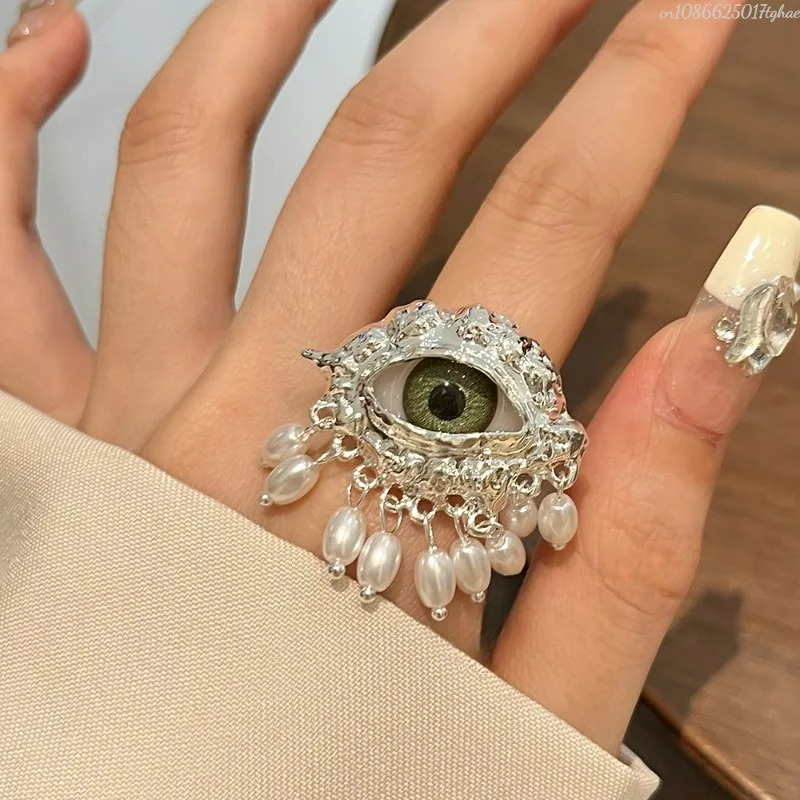 Protection Ring with Blue Eye and Silver Beads