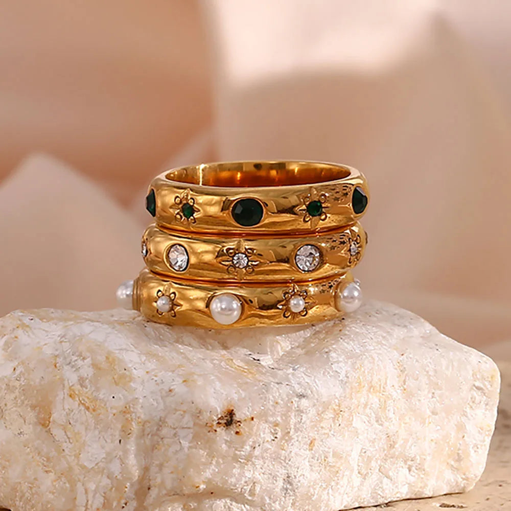 Stylish Ring with Pearls and Zircon 3