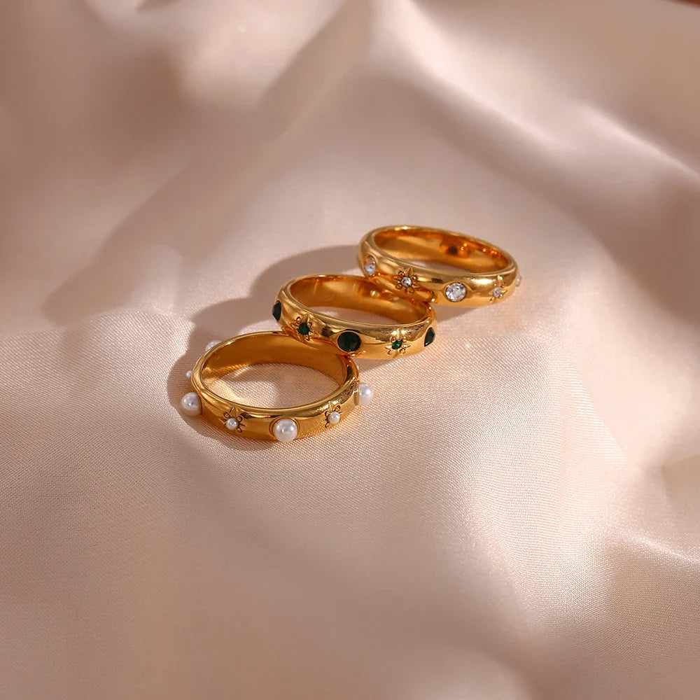 Stylish Ring with Pearls and Zircon 3