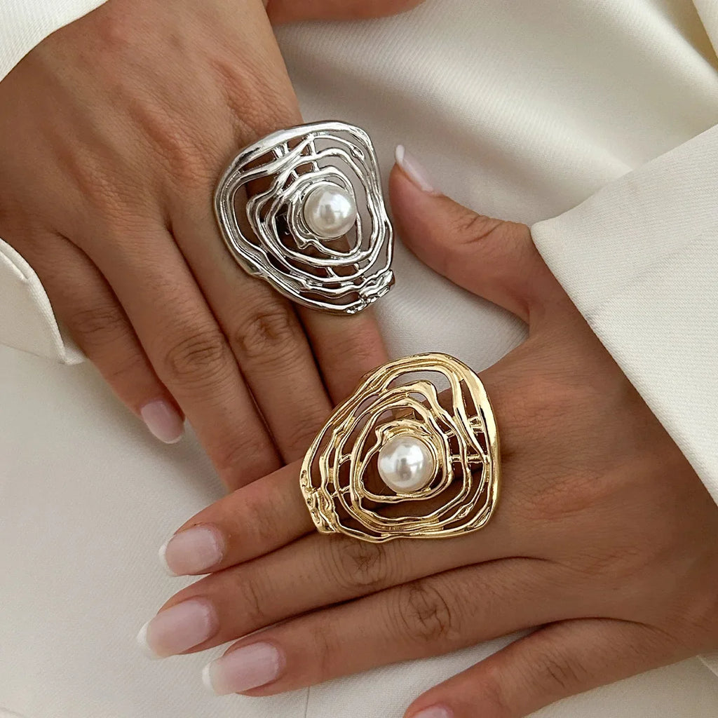 Baroque Style Ring with Gold Pearl
