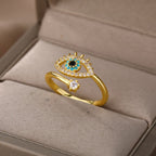 Diamond Ring Against the Evil Eye Blue Greek Turkish Matiasma Mataki Gold