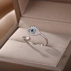 Diamond Ring Against the Evil Eye Blue Greek Turkish Matiasma Mataki Silver