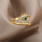 Diamond Ring Against the Evil Eye Blue Greek Turkish Matiasma Mataki Gold